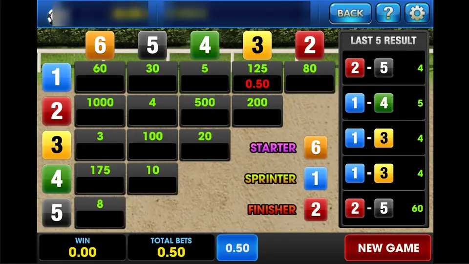 Horse Derby 2015 GI betting board on 3Win8: fifteen horse pairs with odds from 3 to 1000, a 0.50 chip on the 1 and 3 pair and the last five results